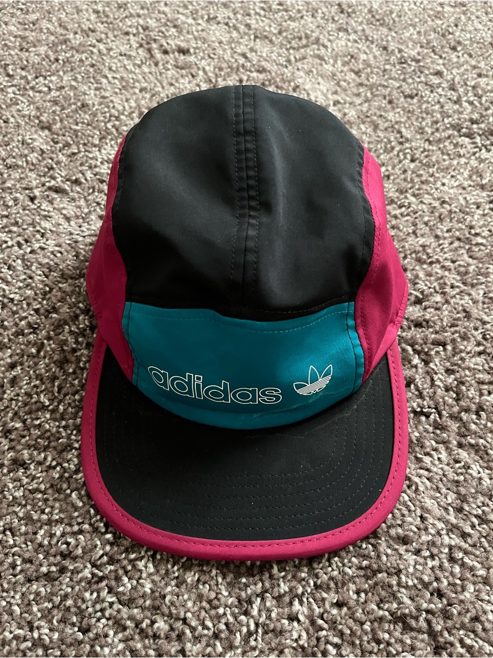 Adidas Trefoil Five-Panel Cap in Black, Teal & Magenta